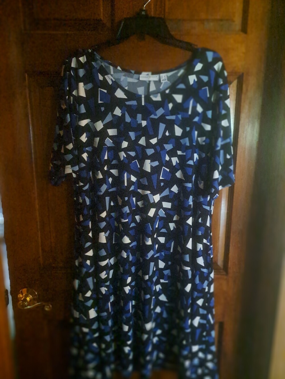 Susan Graver Black, Blue & White Abstract Midi Dress